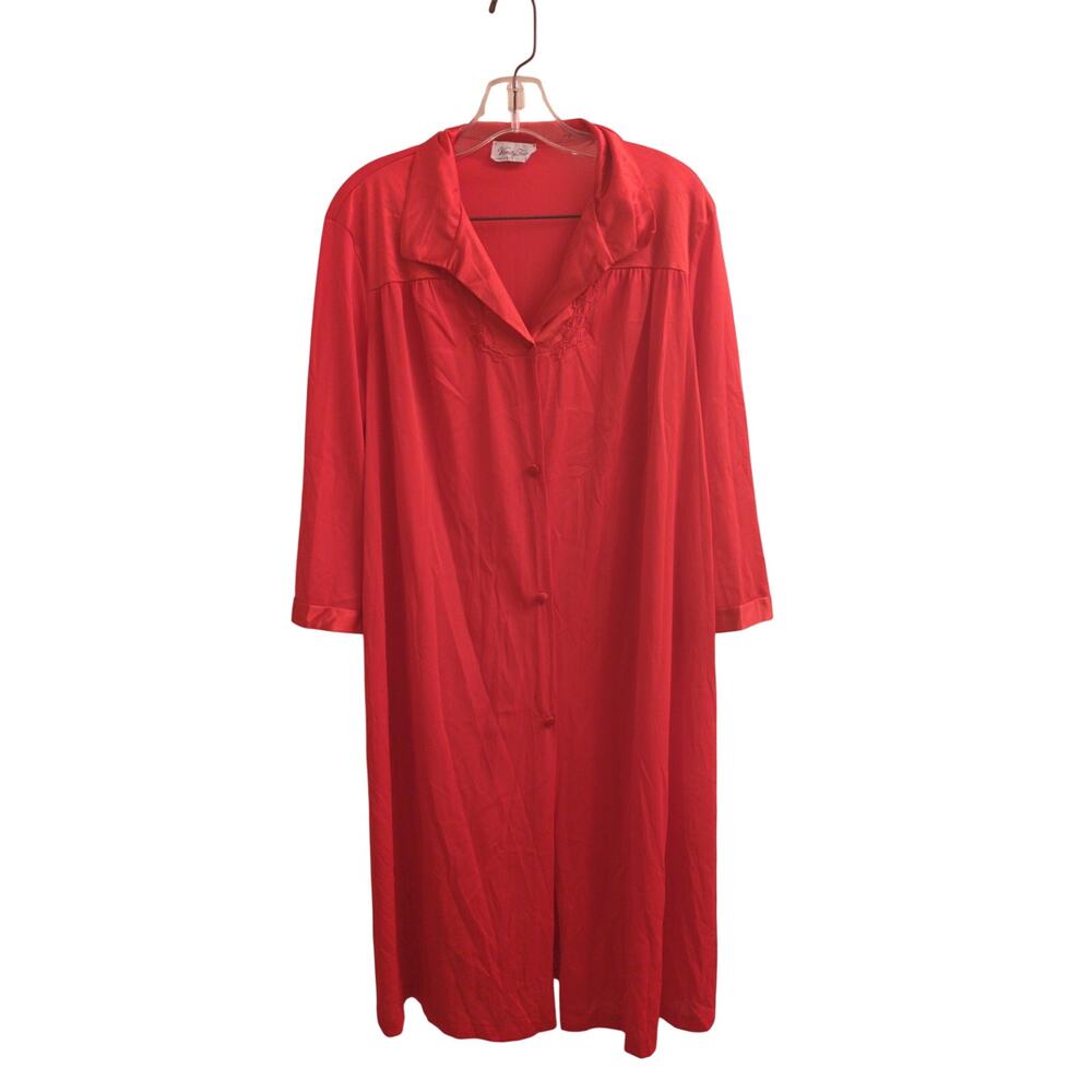 Vintage Vanity Fair Red Duster – Plus Size Lightweight Button-Front Outerwear